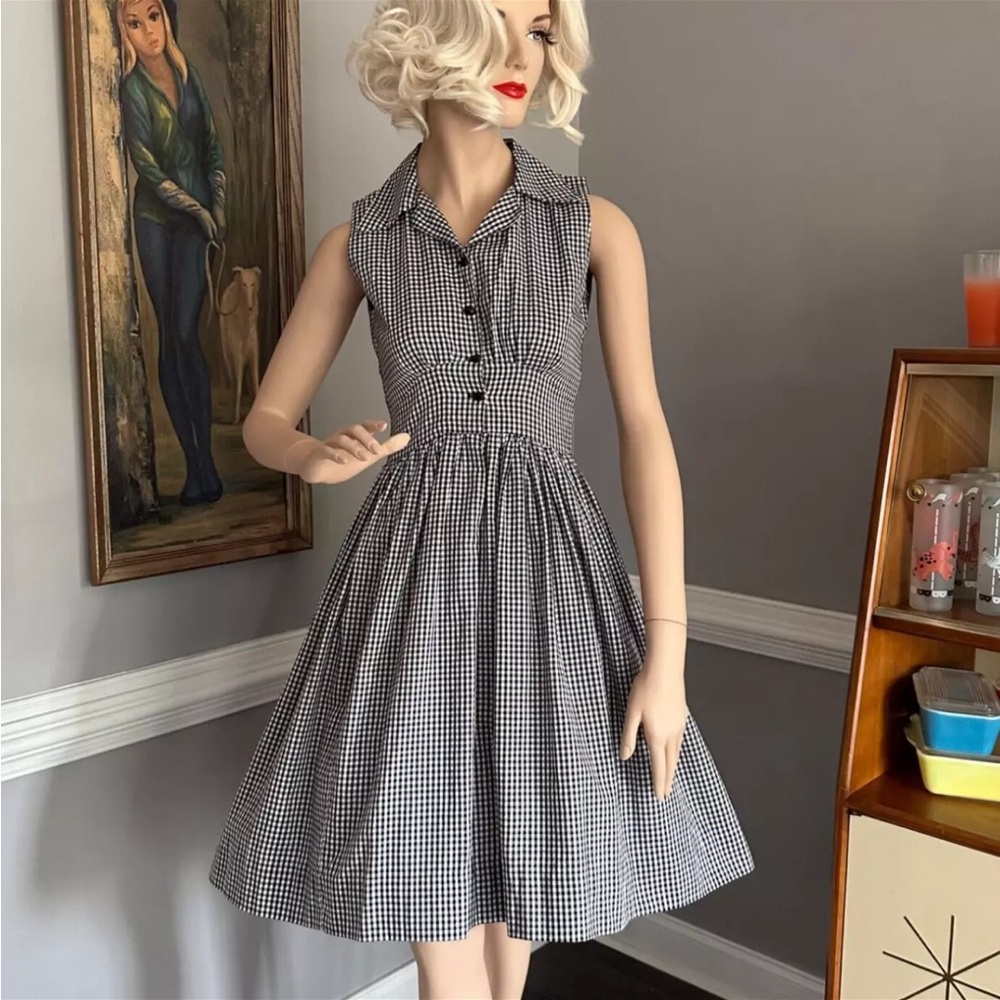 Vintage 1950s Gingham Shirtwaist Dress Rockabilly Lucy Full Skirt Dress